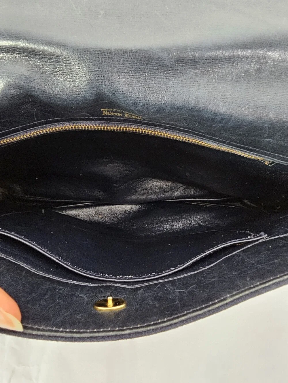 Vintage Neiman Marcus Navy Suede Shoulder Bag Gold Hardware